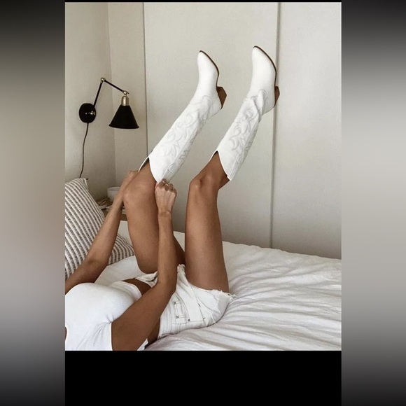 Foklysp Women's Cowboy Boots Classic Embroidered Almond Shaped Size 9.5 White - Picture 4 of 4